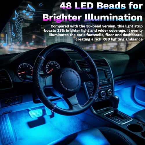 Car Interior Lights, 5V LED Strip Lights with USB Adapter, Ambient Car Lighting Kit, App & Remote Control Music Sync Color Change Strip Lights for SUVs & Trucks (48LED Beads) - color: USB Adapter(48LED Beads)