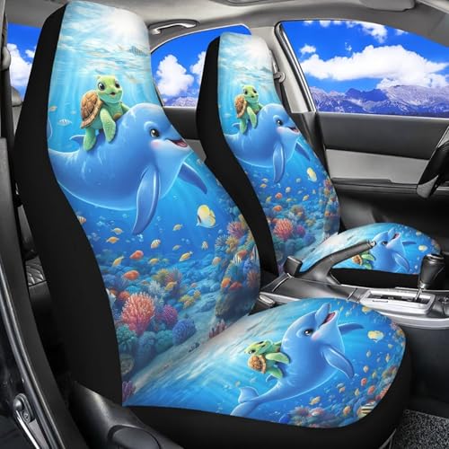 Dolphin Fish Seat Covers for Cars Front Seat, Sea Turtle Two Pack Front Seat Covers Car Seat Protectors Universal SUV Truck Van Sedans Automotive Interior Covers - color: Dolphin Sea Fish