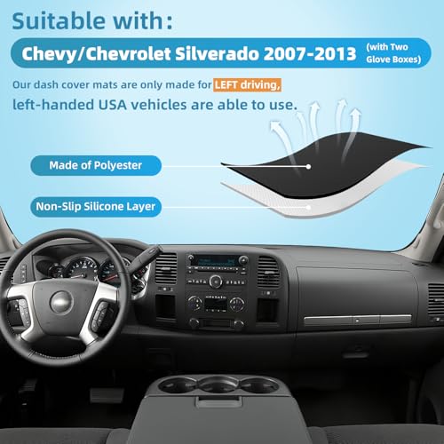 Dashboard Dash Cover Mat for Chevy Chevrolet Silverado 2007 2008 2009 2010 2011 2012 2013 Polyester Custom Fit Silverado Dash Mat Two Glove Boxes (Silverado 2007-2013, Red Trim, 2 Gloves) - size: Chevy Silverado 2007-2013 Red Border