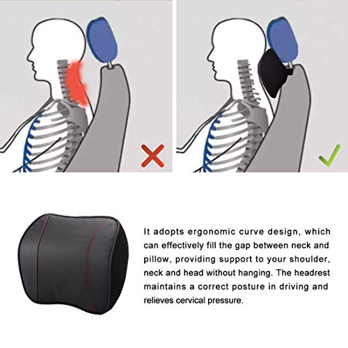 awave bloom Car Headrest,Car Seat Neck Rest Pillow,Comfort Headrest Cushion for Chair,100% Memory Foam Cervical Support,Leather Headrest for Driving,Relieve Neck Pain,Neck Supports for Car(Black)