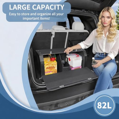 Car Trunk Organizer, Leather Car Trunk Storage Organizer with Lid and Sturdy Handle Car Storage for SUV, Truck, Sedan (Black, 36.2 x 11.4 x 12.2in) - size: 36.2" x 11.4" x 12.2"