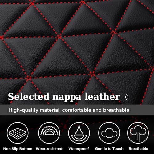 Coverado Dodge Ram Seat Covers Full Set, Waterproof Truck Car Seat Cover Protectors Custom Fit for 2002-2026 Dodge RAM 1500 2500 3500 with Curved Bench(Black&Red line) - color: Black&Red line(curved back), size: FullSet (Curved Back)