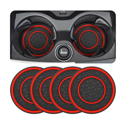 Osilly Car Coasters for Cup Holder, 2.75 Inch No-Slip Anti Dust Insert Coaster, Universal Auto Waterproof Coasters Silicon Insulation Cup Mats for Woman Man, Suit for Vehicle (Black/Red, 4PCS) - color: Black/Red, size: 4PCS