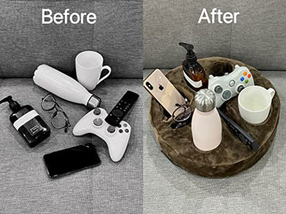 Xchouxer Couch and Bed Cup Holder Pillow, Sofa Organizer Caddy for Drinks, Remotes, Phones, Snacks (Brown) - color: Brown