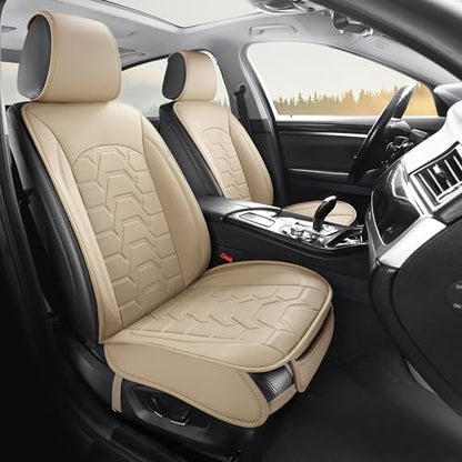 Leather Car Seat Covers Breathable Front Seat Protector Automotive seat Covers Universal Fit for Most Vehicles Cars Trucks SUVs Vans (Beige，2PCS) - color: BEIGE