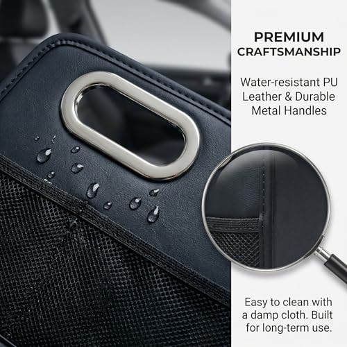 Leather Car Organizer Front Seat Organizer with Metal Handles,Black Car Organizer for Passenger Seat Organizer
