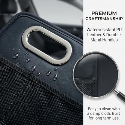 Leather Car Organizer Front Seat Organizer with Metal Handles,Black Car Organizer for Passenger Seat Organizer