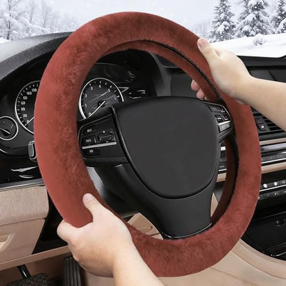 Furry Warm Steering Wheel Cover, Universal 14.5-15 Inch Winter Plush Warm Steering Wheel Cover, Soft Fluffy, Anti-Slip Design, Soft Texture (Coffee) - color: Coffee Plush