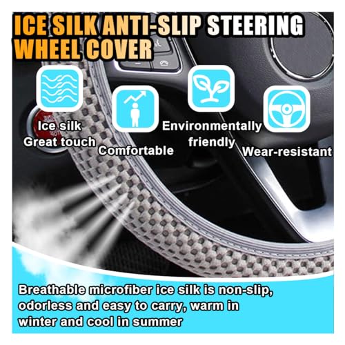 Stretch Elastic Steering Wheel Cover, All-Season Comfort, Warm in Winter & Cool in Summer, Universal 15 Inch Microfiber Breathable Ice Silk, Anti-Slip, Odorless, Easy Carry, Fit Car, SUV (Grey)
