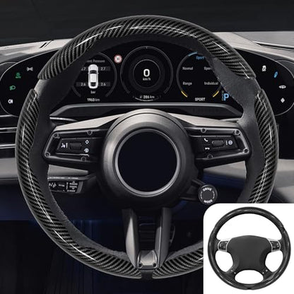 3PCS Carbon Fiber Steering Wheel Cover, Anti-Slip & Segmented Design, Snap on Car Steering Wheel Cover, Universal 99% Vehicle Wrap Grip Protector, Car Interior Accessories (Black) - color: BLACK