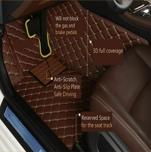 Custom Leather Car Mats, Vehicle-Specific Fit All-Weather Floor Mats, 100% Waterproof Anti-Slip Durable Protection for SUV Truck Sedan, Precision Tailored Protection (Dark Brown Beige car mat) - color: Dark brown beige car mat