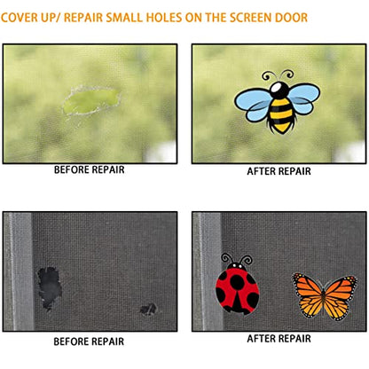 Flexible Screen Door Magnets,Screen Door Protector Patch,Butterflies Bees Ladybugs 6Pcs (3 Sets)- for Keeping People and Pets Safe, and Cover Up Small Holes in Screens.