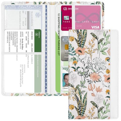 Car Registration and Insurance Holder, with Magnetic Closure for License, Cards and Documents, All Vehicle Needs and Car Accessories (Flower and Grass) - color: Flower and Grass