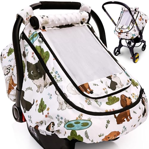 Waterproof Baby Car Seat Cover，YVMVDV Patented Cold Weather Carseat Cover for Babies,Infant Car Seat Cover Canopy for Boy Girls, Keeps Babies Warm and Cozy (Cute Dog) - color: Colorful Dog