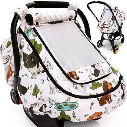 Waterproof Baby Car Seat Cover，YVMVDV Patented Cold Weather Carseat Cover for Babies,Infant Car Seat Cover Canopy for Boy Girls, Keeps Babies Warm and Cozy (Cute Dog) - color: Colorful Dog
