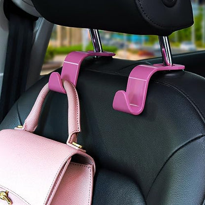 Soleebee 4 Pack Car Headrest Hooks - Universal Auto Hooks, Back Seat Hangers, Storage Organizer (Hot Pink) - color: Hot Pink