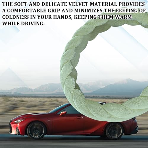 Fluffy Steering Wheel Cover, 15 Inch Soft Plush Anti-Slip Fuzzy Protector, Warm Winter Fur Steering Wheel Cover for Women Men, Universal for Cars, Trucks, SUVs, Car Decorations Interior (Green)