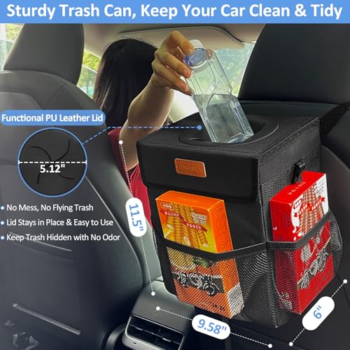 ELONGRIVER Car Trash Can Bin for Back Seat Leak Proof, Cute Car Trash Bag Hanging, Vehicle Trash Can for SUV Truck Van, Automotive Garbage Cans Front Seat Black - color: Balck, size: 3 Gallons