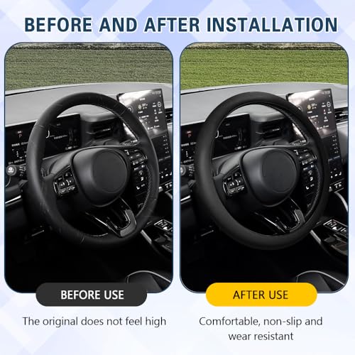 Car Steering Wheel Cover, 13 to 14.17 inches Non-Slip Silicone Steering Wheel Protector, Car Accessories Thin Soft Leather Texture Steering Wheel Protective Cover for Most Cars (Black) - color: Black