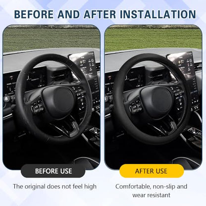 Car Steering Wheel Cover, 13 to 14.17 inches Non-Slip Silicone Steering Wheel Protector, Car Accessories Thin Soft Leather Texture Steering Wheel Protective Cover for Most Cars (Black) - color: Black