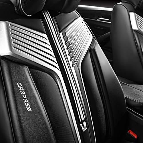 CAR PASS Nappa Leather Seat Covers, Breathable Waterproof Car Seat Covers Full Set, Luxury Leather Front and Back Seats Full Coverage, Universal Fit SUV Pick-up Truck Sedan Automotive(Black Sliver) - color: Black Silver, size: Full Set Full Coverage
