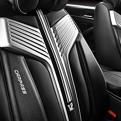 CAR PASS Nappa Leather Seat Covers, Breathable Waterproof Car Seat Covers Full Set, Luxury Leather Front and Back Seats Full Coverage, Universal Fit SUV Pick-up Truck Sedan Automotive(Black Sliver) - color: Black Silver, size: Full Set Full Coverage