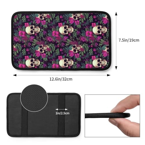 Universal Car Center Console Cushion Pad, Purple Flower Skull Soft Waterproof Car Center Console Cover Auto Armrest Seat Box Cover Protector for Most Vehicle SUV Truck Car - color: Purple Flower Skull