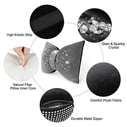 surpassme 2PCS Rhinestone Car Headrest Neck Pillow for Driving with Bling Bling Crystal Bow Pillow Car Accessories for Women (Silver/White)
