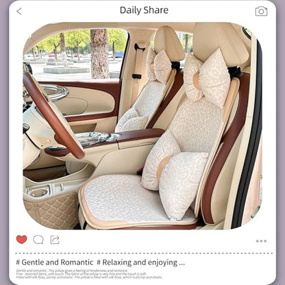 Car Headrest Pillow with Leopard Print Chic Car Interior Breathable Neck Support Cushions Fits for Most Cars (Beige Pillow) - color: Beige Pillow