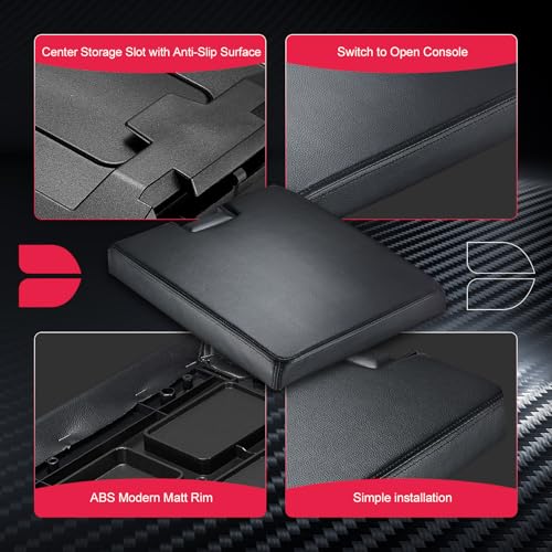 Center Console Lid Replacement Kit Compatible with Chevy Avalanche Silverado Suburban, Compatible with GMC Tahoe Sierra Yukon for 924835, 20864151, 20864153, 20864154, 924-835 - color: Black