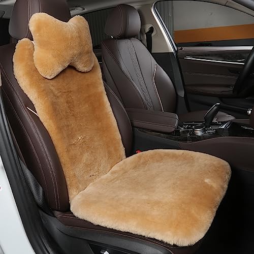 OGLAND Fuzzy Fluffy Fur Sheepskin Universal Car Seat Cover for Auto Soft Cozy Plush Wool Seat Cushion Accessories Automobiles (Honey Beige, 3 Pack Front) - color: Honey Beige