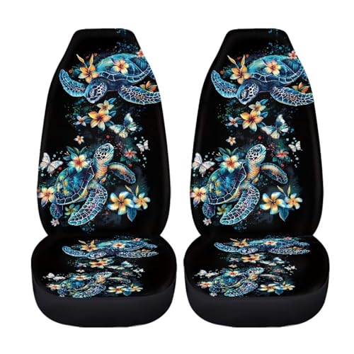 Car Seat Cover Set of 2 Car Seat Covers,Breathable Soft Bucket Seats High Back Seats Protector Cushion Universal Fit Most Vehicle Interior Set(Blue Sea Turtle with Fresh Flowers 51) - color: Blue Sea Turtle with Fresh Flowers 51