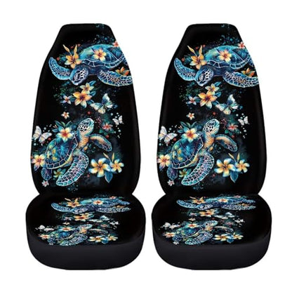 Car Seat Cover Set of 2 Car Seat Covers,Breathable Soft Bucket Seats High Back Seats Protector Cushion Universal Fit Most Vehicle Interior Set(Blue Sea Turtle with Fresh Flowers 51) - color: Blue Sea Turtle with Fresh Flowers 51