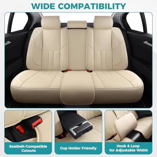 Car Seat Covers Full Set - Universal Seat Covers for Cars SUV Truck – Faux Leather Automotive Seat Covers, Breathable & Waterproof Front and Rear Seat Protectors, Fit for Most Cars-Beige - color: Beige