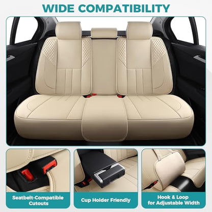 Car Seat Covers Full Set - Universal Seat Covers for Cars SUV Truck – Faux Leather Automotive Seat Covers, Breathable & Waterproof Front and Rear Seat Protectors, Fit for Most Cars-Beige - color: Beige