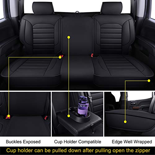 LUCKYMAN CLUB Rear Silverado Seat Covers Fit for 2007-2025 Chevy Silverado Sierra 1500 2500 3500 Crew,Double,Extended Cab with Water Proof Faux Leather (Black Rear Covers) - color: Black, size: Rear set