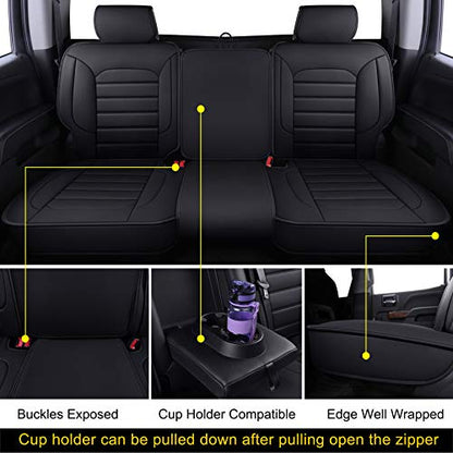 LUCKYMAN CLUB Rear Silverado Seat Covers Fit for 2007-2025 Chevy Silverado Sierra 1500 2500 3500 Crew,Double,Extended Cab with Water Proof Faux Leather (Black Rear Covers) - color: Black, size: Rear set