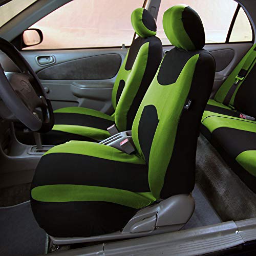 FH Group Light & Breezy Cloth Car Seat Covers, 7 Seater Three Row Set- Airbag & Split Ready -Universal for Cars Trucks and SUVs (Green/Black) - color: Green