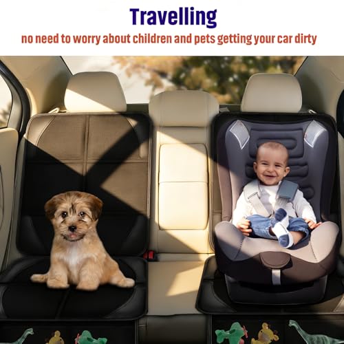 Bacgnyer Car Seat Protector, 2 Pack Carseat Seat Protectors for Child Baby Car Seat Mat Vehicle Pet Cover, Waterproof & Durable 600D Fabric Car Seat Cover with Non-Slip Backing and Mesh Pockets - color: Black 2PCS