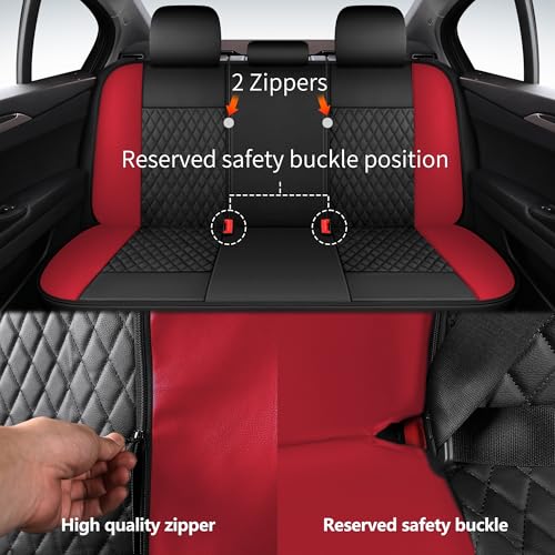 HChengkikz Red Car Seat Covers, Breathable and Waterproof Seat Cover Full Set, PU Premium Universal Fit Automotive Airbag Compatible for Cars Sedans SUVs Vans and Trucks (Full Set, Black + Red) - color: N1 Black Red, size: Full Set