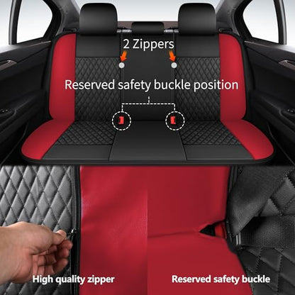 HChengkikz Red Car Seat Covers, Breathable and Waterproof Seat Cover Full Set, PU Premium Universal Fit Automotive Airbag Compatible for Cars Sedans SUVs Vans and Trucks (Full Set, Black + Red) - color: N1 Black Red, size: Full Set