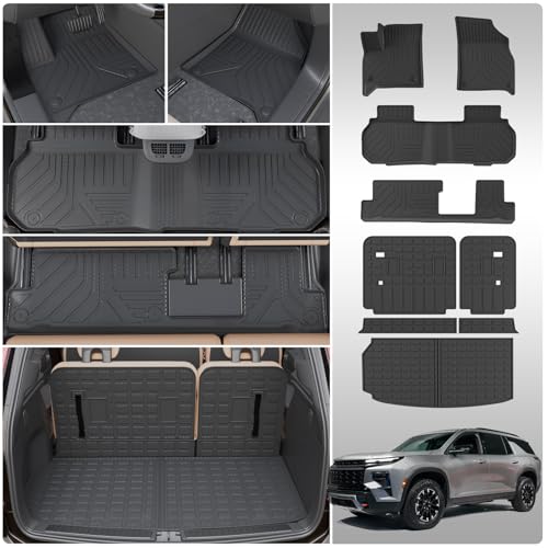 8 Seats Floor Mats Compatible with 2024 2025 2026 Chevy Traverse&GMC Acadia Cargo Liner Back Seat Cover Protector Caogo Mats 24-25 Chevrolet Traverse Accessories (Floor Mats Set of 9PCS) - style: For Chevrolet Traverse 8-Seater | 2024-2026