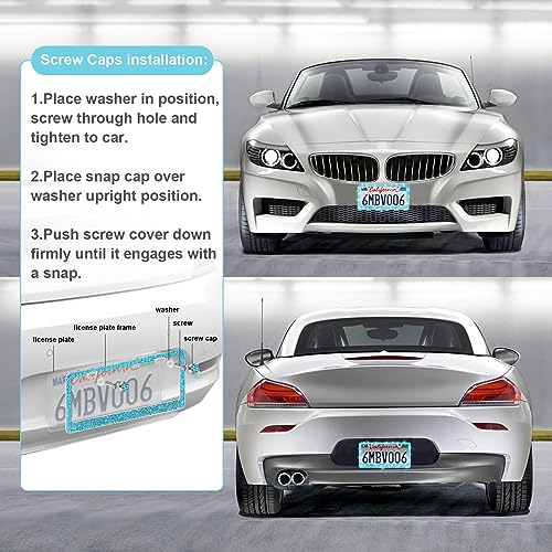QUANQIUFEI 2 Pack Bling License Plate Frames for Women, Sparkly Rhinestone Diamond Car Accessories with Glitter Crystal Caps (Lake Blue) - color: Lake blue