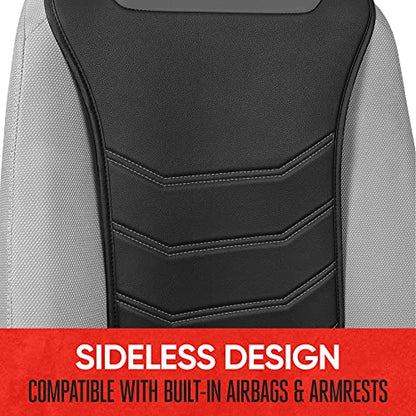 Motor Trend LuxeFit Gray Seat Covers for Cars Trucks Van SUV (2 Pack), Premium Faux Leather, Easy to Install Automotive Seat Covers with Storage Pockets, Fits Most Vehicles - color: Black/Gray