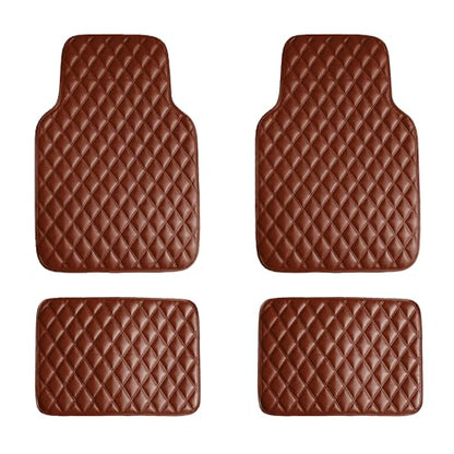 FH Group Luxury Universal Car Floor Mats - Brown PU Leather Diamond Design - Universal Fit Heavy Duty Non-Slip Mats for Sedan, SUV, Truck - color: Brown