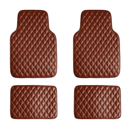 FH Group Luxury Universal Car Floor Mats - Brown PU Leather Diamond Design - Universal Fit Heavy Duty Non-Slip Mats for Sedan, SUV, Truck - color: Brown