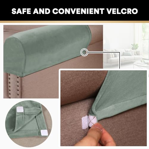 2 Pack Thick Velvet Stretch Armrest Covers for Chairs and Sofas Armchair Covers for Arms Couch Arm Covers Armrest Covers for Sofa Non Slip, Seagrass - color: Seagrass