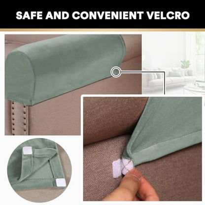 2 Pack Thick Velvet Stretch Armrest Covers for Chairs and Sofas Armchair Covers for Arms Couch Arm Covers Armrest Covers for Sofa Non Slip, Seagrass - color: Seagrass