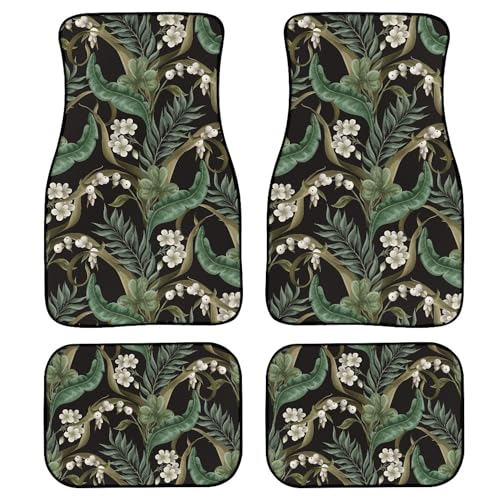 Sage Green Floral Plants Floor Mats for Car Universal Botanical White Flowers Berries Fern and Leaves Car Floor Mats Full Set Front Rear Foot Carpets All Weather Auto Accessories for Trucks - color: Sage Green Black