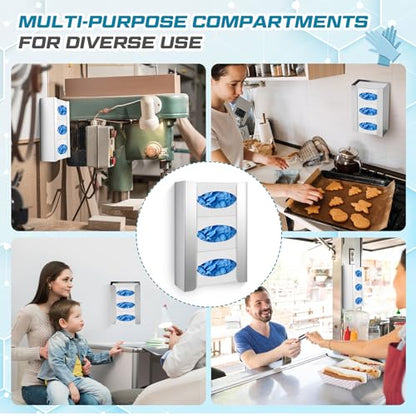 Blulu 1 Pack Glove Box Holder/Dispenser Stainless Steel Triple Wall Mounted Glove Box Organizer, 9.84" H x 14.96" W x 3.74" D